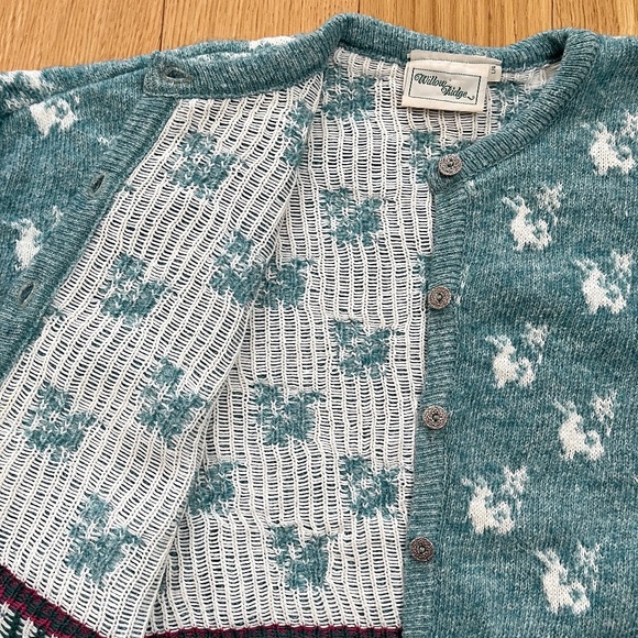 Vintage Willow Ridge Blue Fair Isle Forest Theme Cardigan - Picture 6 of 9